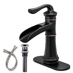 Single-Handle Low-Arc Single Hole Waterfall Bathroom Faucet with Supply Line in Oil Rubbed Bronze