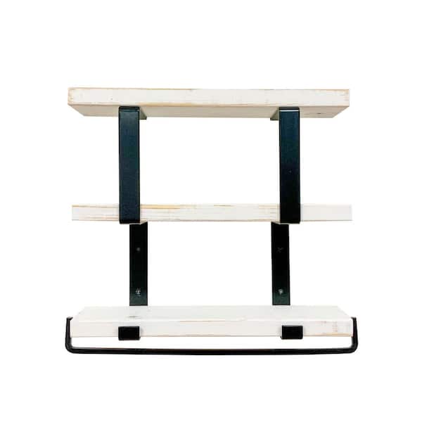 Unbranded Del Hutson Designs Ziggy 6.125 in. D x 24 in. W x 24 in. H White Tiered Decorative Wall Shelf with Towel Rack