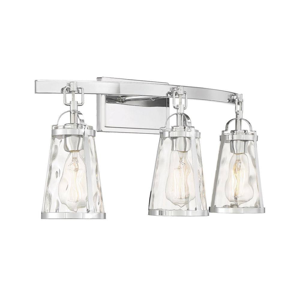 Albany Polished Chrome 3-Light Vanity with Water Glass Shades
