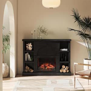 Winston 42.38 in. H Faux Black Plaster Wood Fireplace Mantel with Built-In Bookshelves