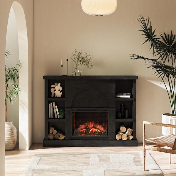 Mr. Kate Winston 42.38 in. H Faux Black Plaster Wood Fireplace Mantel with Built-In Bookshelves
