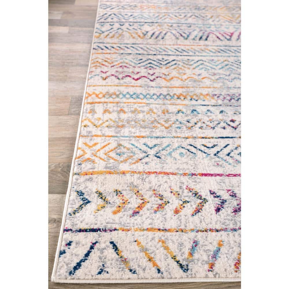 Multicolored Geometric Bohemian Synthetic Area Rug 7'10" x 10'