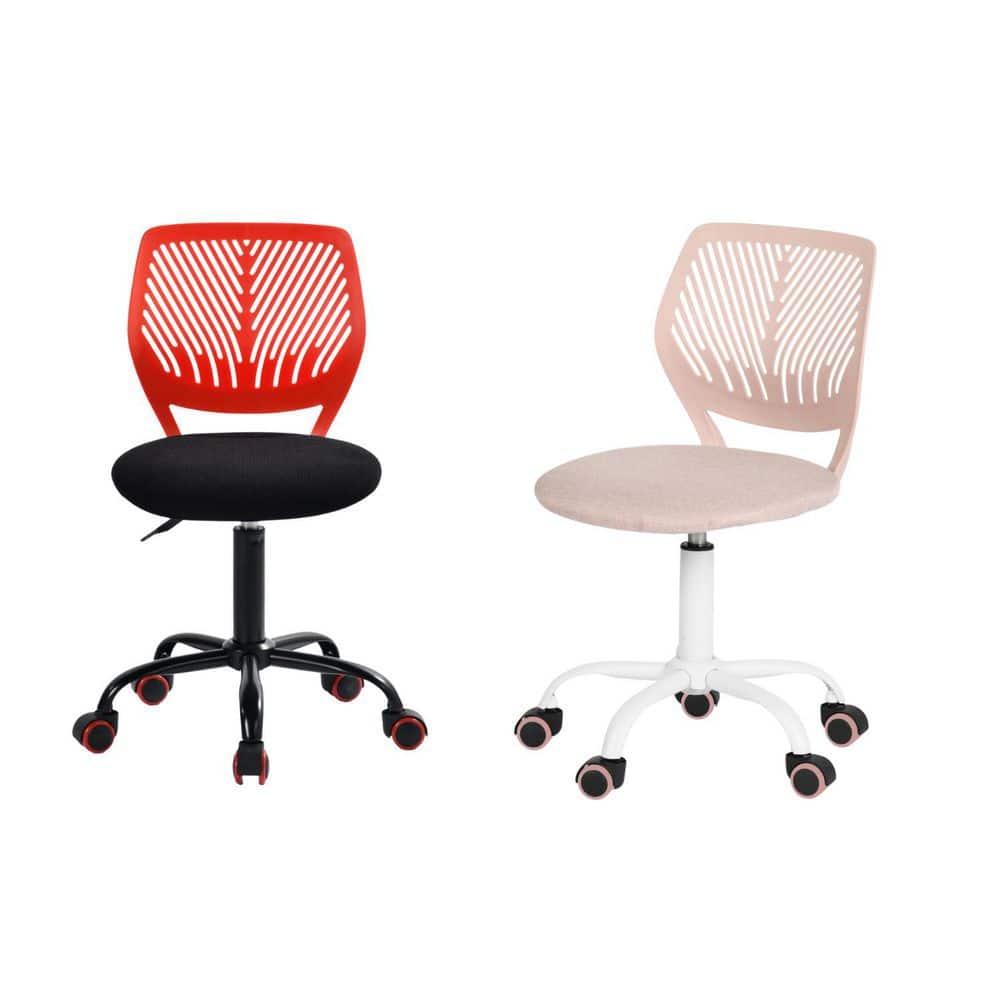 Carnat Kids Desk Chair (Set of 2) Adjustable Swivel Chair w/ Lumbar Support and Cushioned Seat in Red and Pink Teenagers