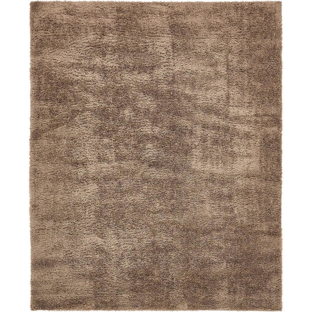 Brown 8' x 10' Solid Shag Synthetic Area Rug