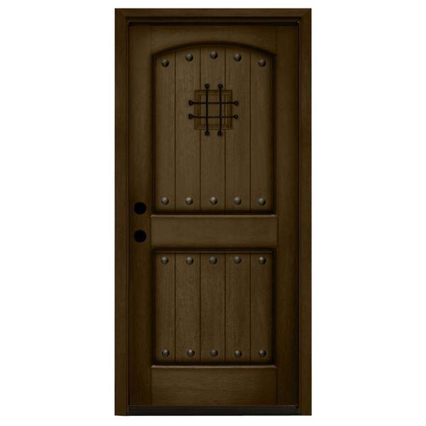 Steves & Sons 36 in. x 84 in. Rustic 2-Panel Speakeasy Stained Mahogany Wood Prehung Front Door