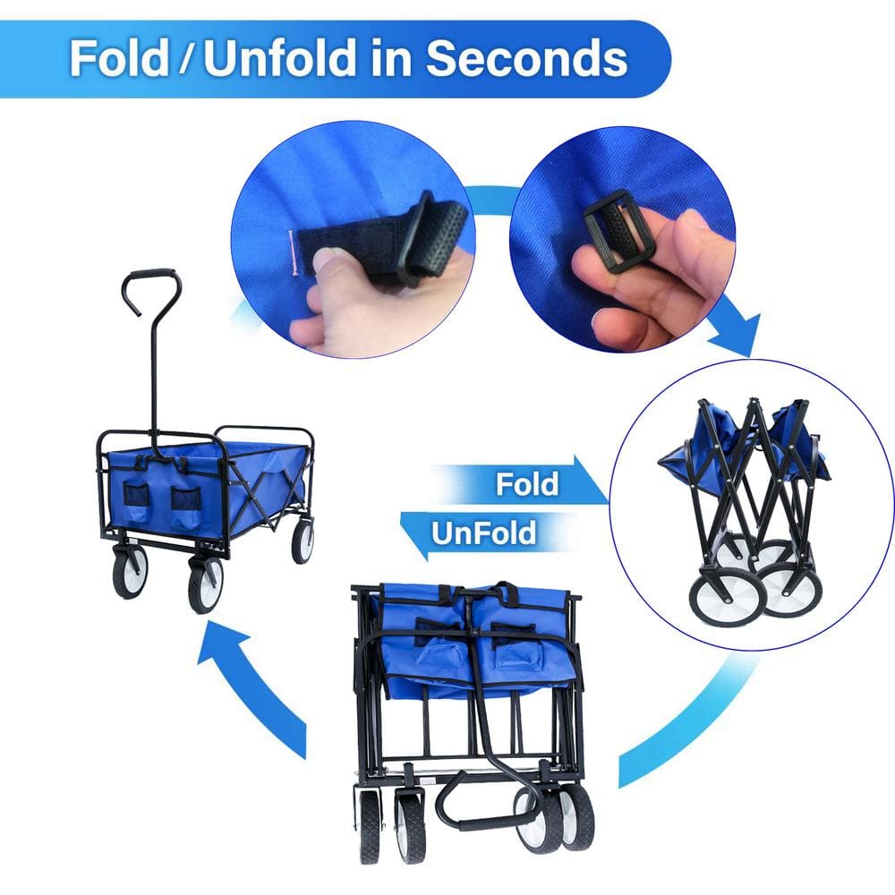 Blue Heavy-Duty Folding Utility Wagon Cart