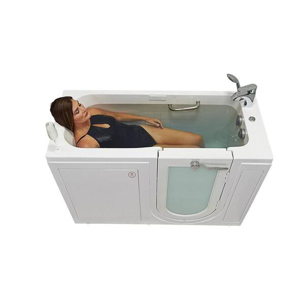 Deluxe 55 in. Walk-In Whirlpool and Air Bath Bathtub in White, HB Faucet Set Digital Control, Heated Seat, LH Dual Drain