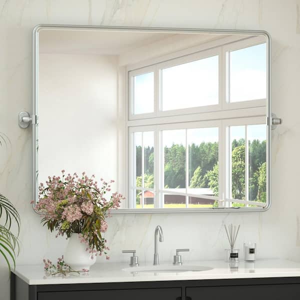 40 in. W x 30 in. H Brushed Nickel Mirrors Framed Tilt Mirrors for Bathroom Wall Pivot Bathroom Vanity Mirror Over Sink