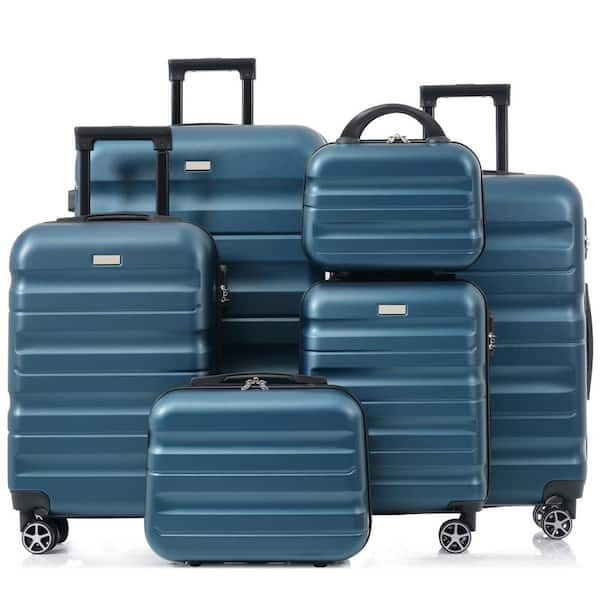 6 or more Bags 6-Piece Inky Blue ABS Hardshell 12"14"16"20"24"28" Dual Spinner Luggage Set with Carry-On, Check-In Sizes