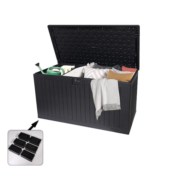 260 gal. Resin Outdoor Lockable Storage Deck Box with Containers for Pool Accessories, Garden Tools, Black