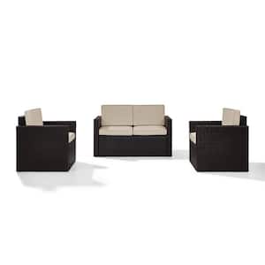 Palm Harbor 3-Piece Wicker Outdoor Seating Set with Sand Cushions - Loveseat and 2 Outdoor Chairs