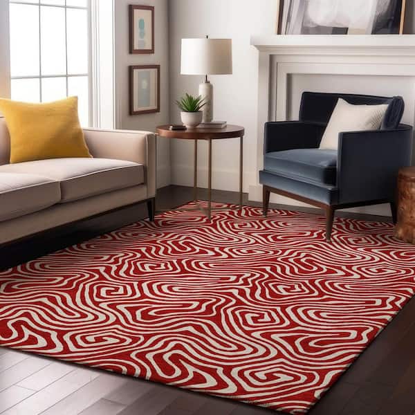 Mayfield Premium Machine Washable Abstract AMF1030 Red 5 ft. x 7 ft. 6 in. Area Rug