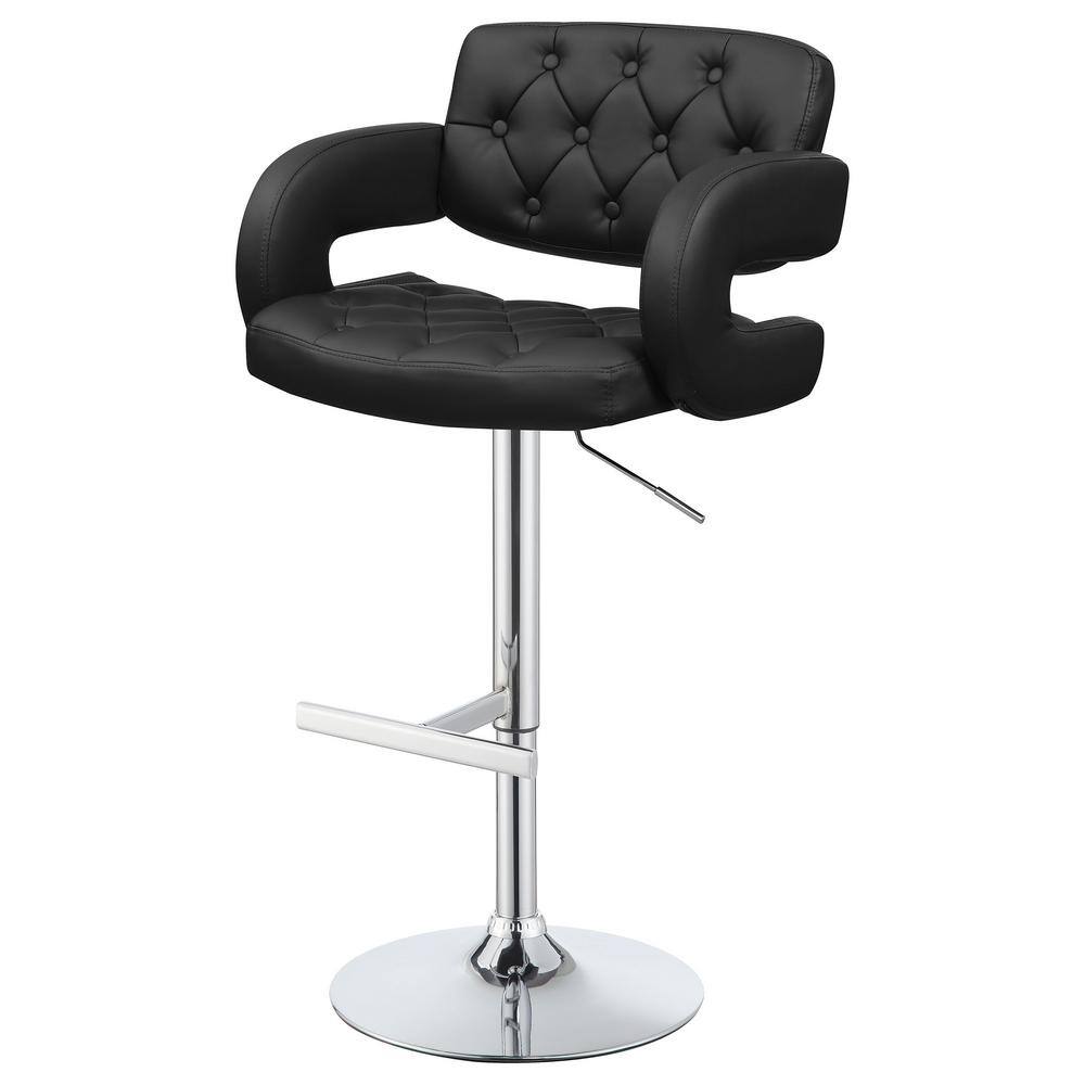Adjustable Black Leather and Metal Swivel Bar Stool