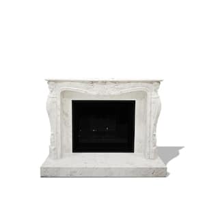 Dynasty French 66 in. x 51-1/8 in. Full Surround Mantel in Natural Volakas White Marble with Honed Finishing.