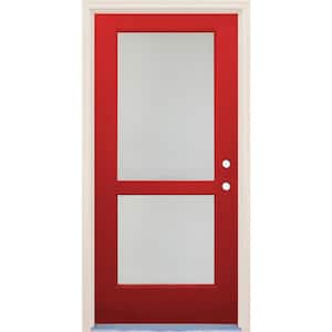 36 in. x 80 in. Left-Hand/Inswing 2 Lite Satin Etch Glass Ruby Red Fiberglass Prehung Front Door w/4-9/16" Frame