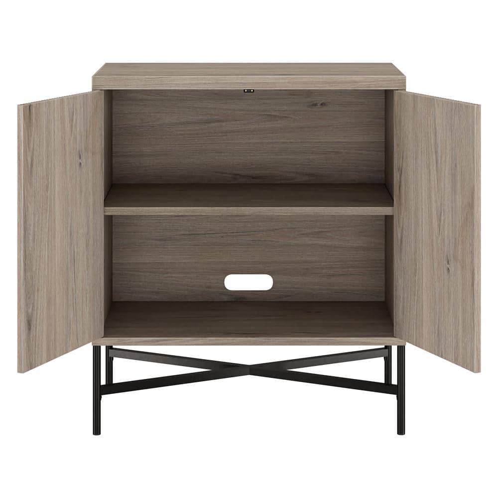 Evelyn&Zoe Brighton 28" Wide Rectangular Accent Cabinet, Antiqued Gray Oak