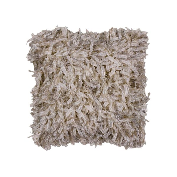 Kas Rugs Classy Shag Cream Solid Hypoallergenic Polyester 18 in. x 18 in. Throw Pillow