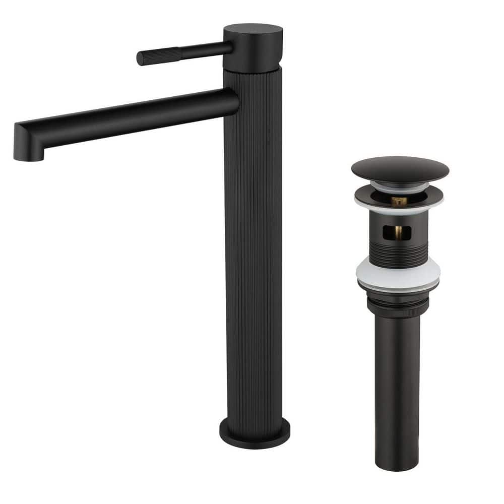 Single Handle Bathroom Vessel Sink Faucet with Pop-Up Drain Kit Modern Brass High Tall Taps in Matte Black price history on PriceWatchPro