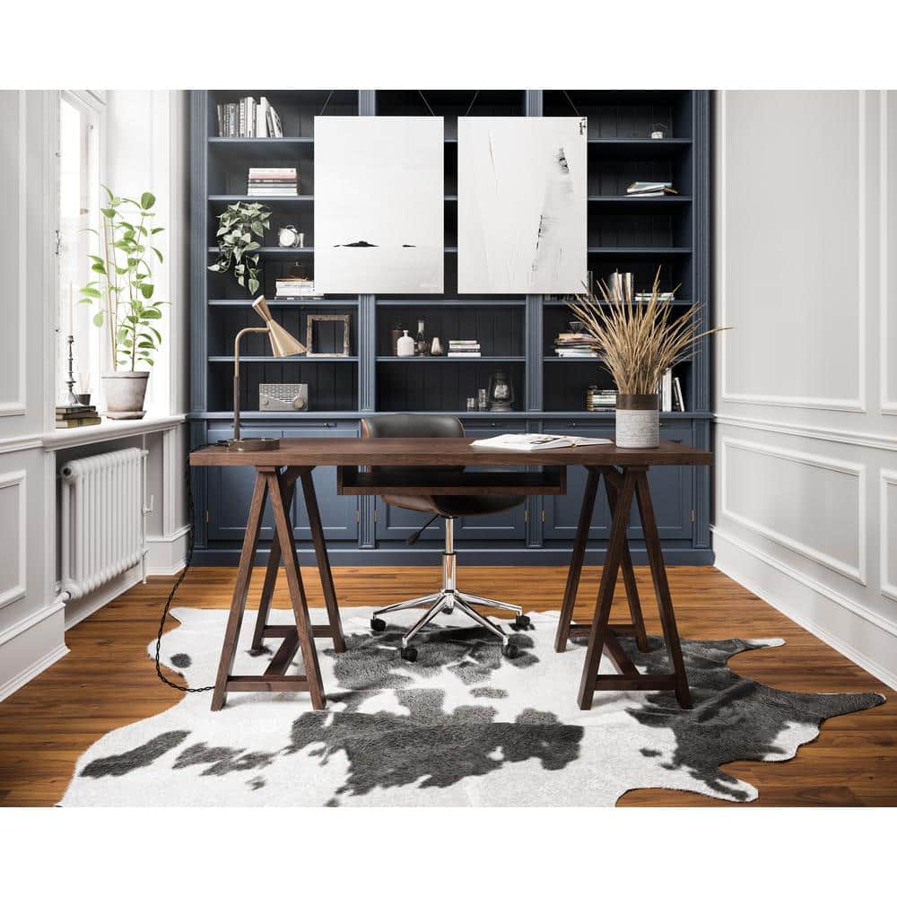 Modern Industrial 60'' Dark Chestnut Brown Wood Office Desk with Keyboard Tray