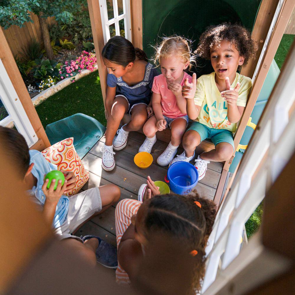 Skyway Resort Wooden Outdoor Swing Set with Slides and Playhouse