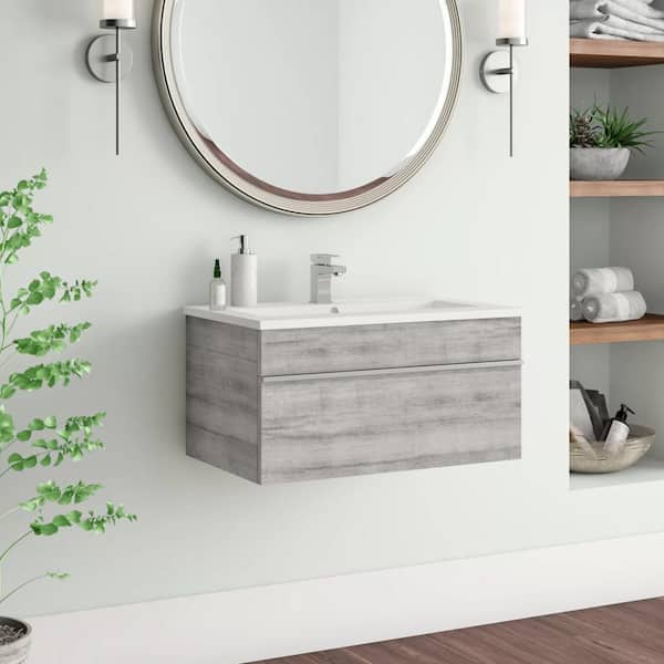 Cutler Kitchen and Bath Trough 30 in. W x 16 in. D x 15 in. H Single Sink Wall Bathroom Vanity in Soho with Cultured Marble Top in White