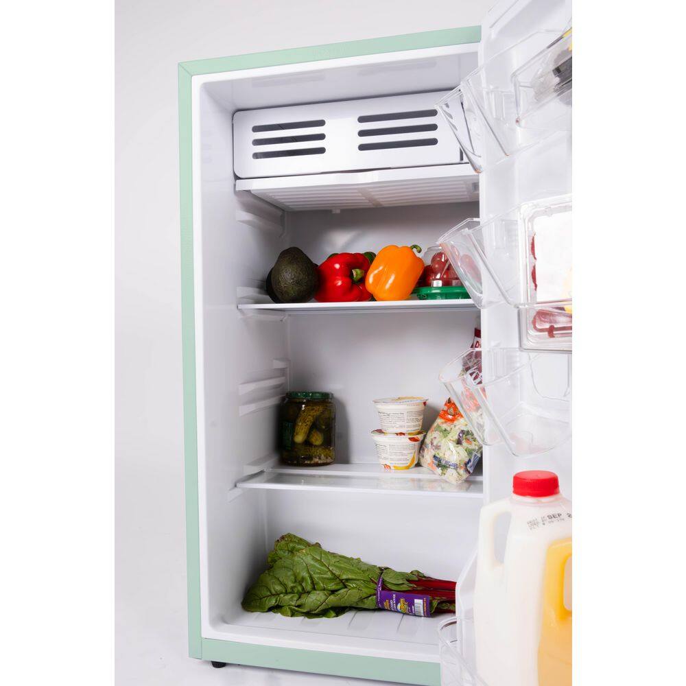 Sage Green Retro Compact Refrigerator with Silver Bar Handle