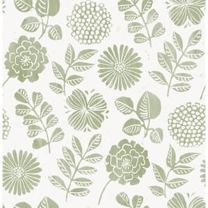 Inge Moss Floral Block Print Paper Glossy Non-Pasted Wallpaper Roll