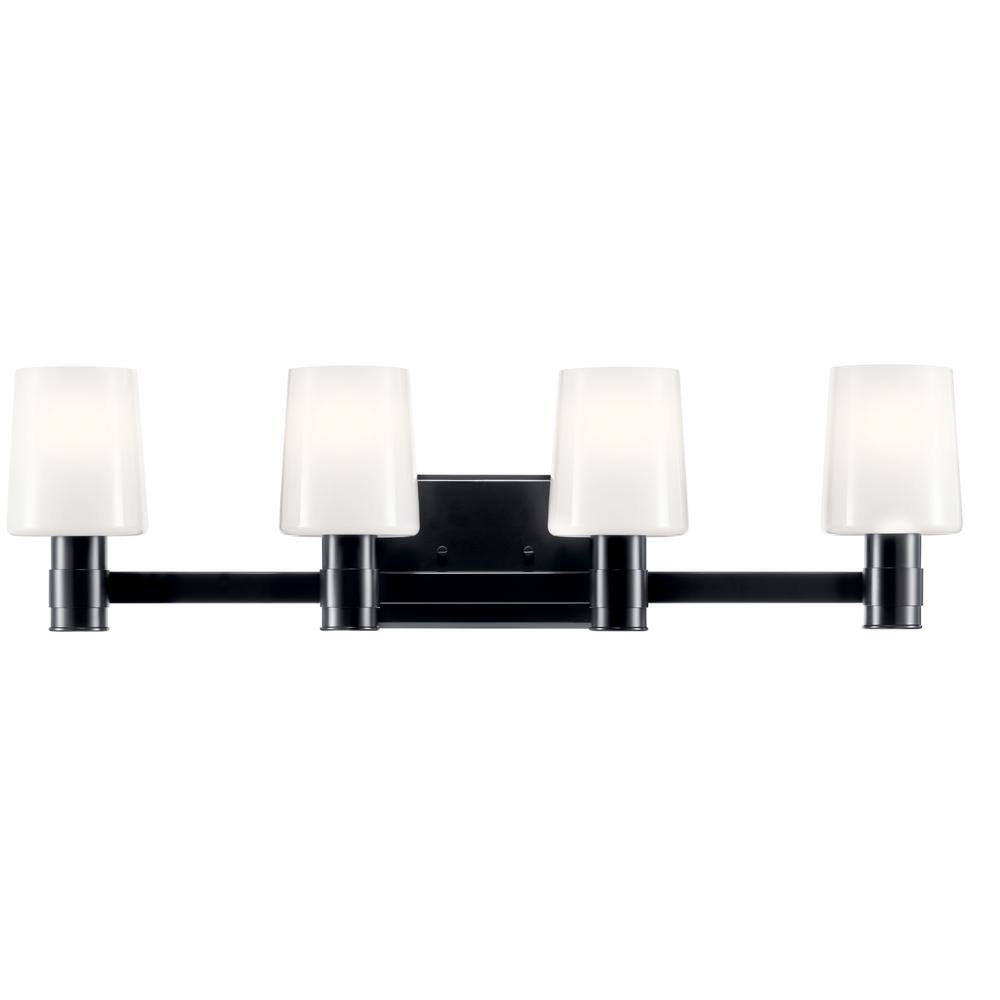 Adani 4-Light Black and Opal Glass Vanity Light