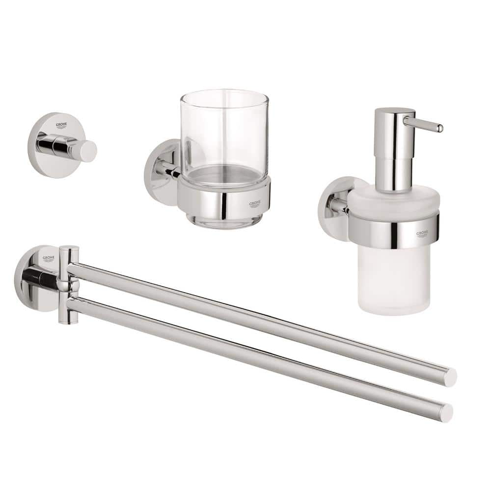 Gestaag injecteren Pennenvriend GROHE Essentials Accessories 4-Piece Bath Hardware Set in StarLight Chrome  40846001 - The Home Depot