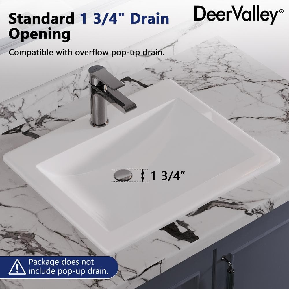 21'' White Gloss Ceramic Rectangular Drop-In Bathroom Sink