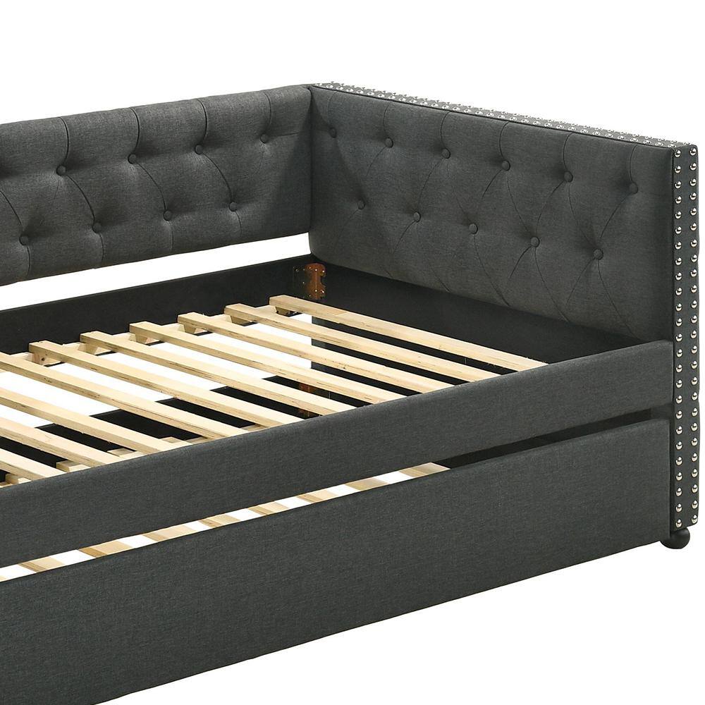 Romona Gray Twin Upholstered Daybed with Trundle and Nailhead Trim