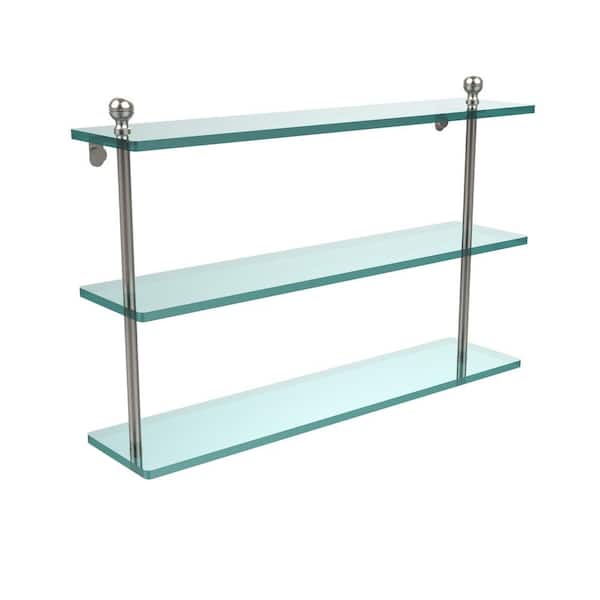 Allied Brass Mambo 22 in. L x 15 in. H x 5 in. W 3-Tier Clear Glass Bathroom Shelf in Satin Nickel
