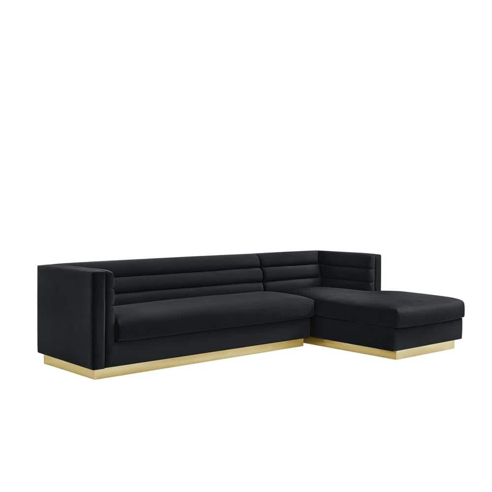 Annemarie 69 in. Width Square Arm Style Upholstered Velvet Tufted L Shaped Sofa in Black -  Inspired Home, SR459-02BK-HD