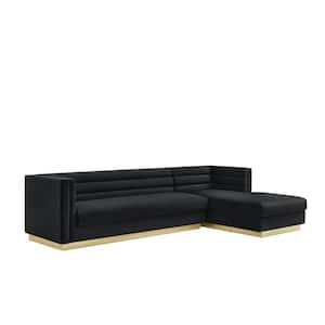 Annemarie 69 in. Width Square Arm Style Upholstered Velvet Tufted L Shaped Sofa in Black