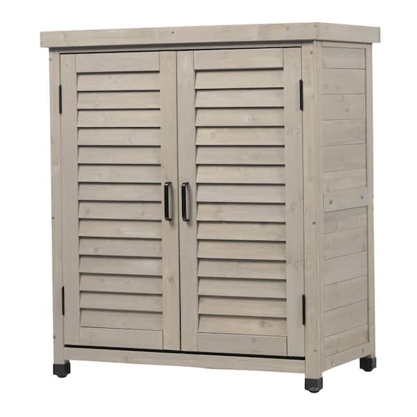 Gray Potting Bench 31.5 in. W x 17 in. D x 36 in. H Outdoor Storage Cabinet, Metal Top Patio Garden Wood Workstation