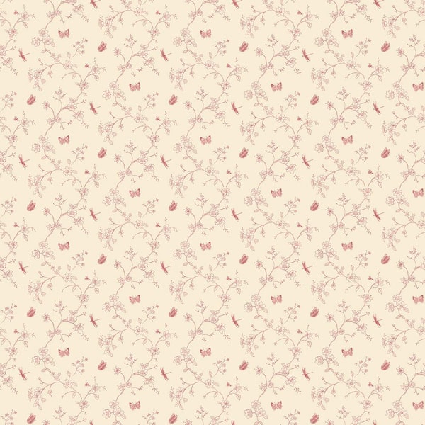 Unbranded Miniatures 2-Red Tiny Trellis Flowers Butterflies/Dragonflies Matte Finish Non-Pasted Vinyl Non-Woven Wallpaper Sample