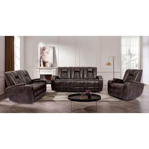Madras 61 in. Dark Brown Solid Faux Leather 2-Seats Loveseats with Cup Holders