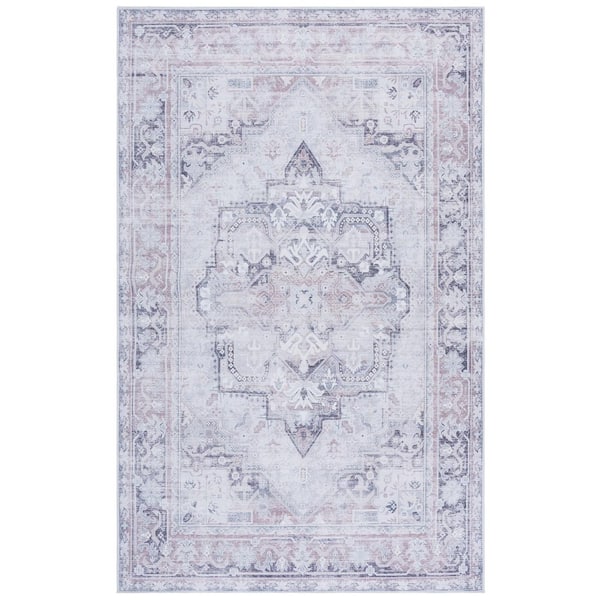 SAFAVIEH Arizona Ivory/Gray 8 ft. x 10 ft. Machine Washable Ornate Border Medallion Area Rug
