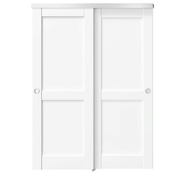 60in x 80in White, Solid Core, MDF and DIY Painted Double 2-Panel Bypass Sliding Door with Aluminium Hardware