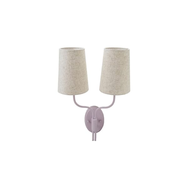 Storied Home 14 in. 2 Lights Lavender Metal Double Wall Sconce with Powder Coating and Linen Shades