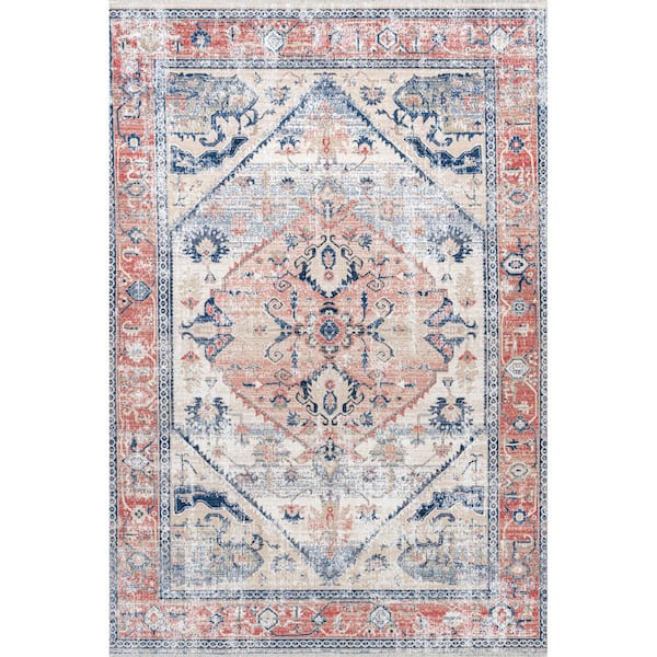 Larkspur Persian Fringed Machine Washable Brick 5 ft. x 8 ft. Indoor/Outdoor Patio Rug