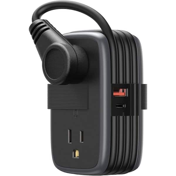 4-Outlet Portable Travel Power Strip with 1 USB-C and 1 USB-A Ports and 4 ft. Wrapped Flat Plug Extension Cord in Black