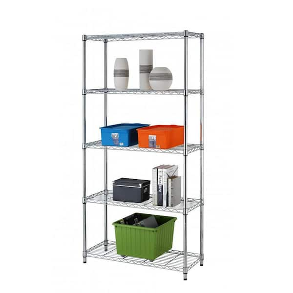 EFINE Chrome 5-Tier Rolling Heavy Duty Metal Wire Storage Shelving Unit  Caster 1 in. Pole (30 in. W x 63.7 in. H x 14 in. D) RL33656 - The Home  Depot