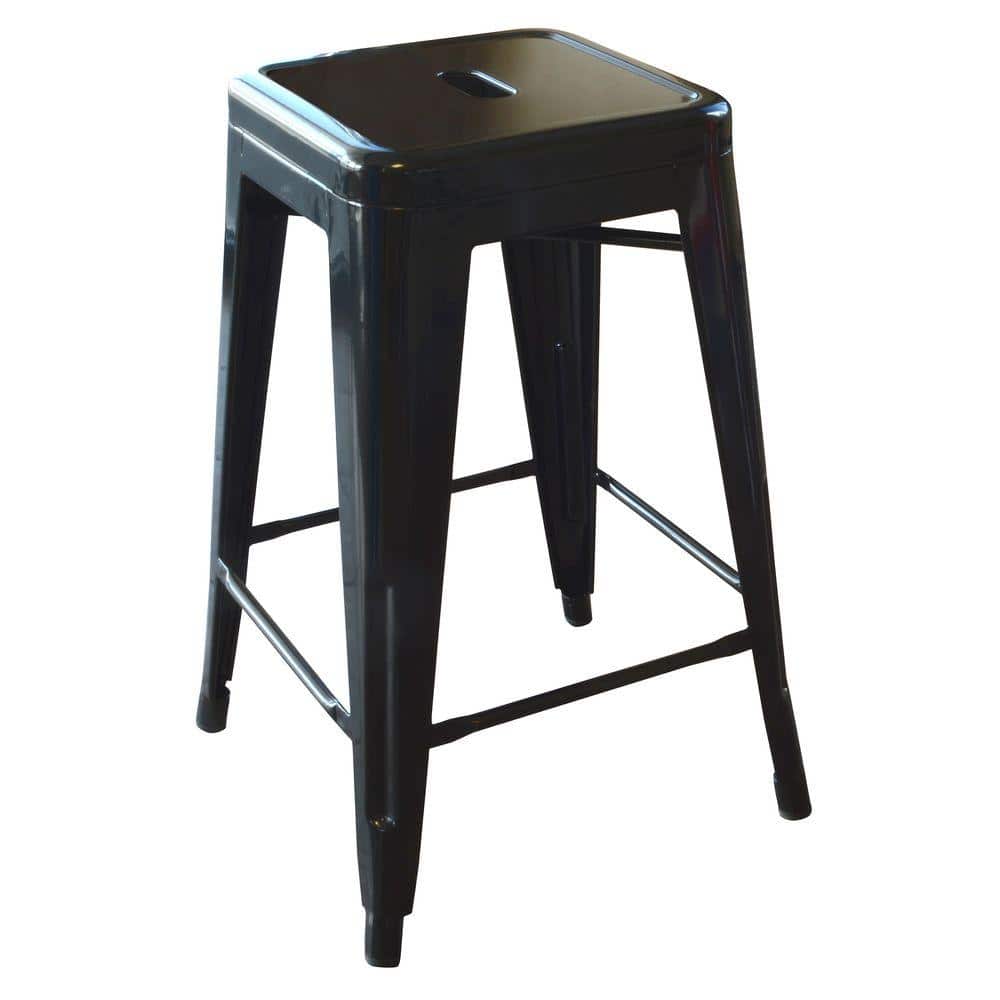 Black 24" Backless Metal Stackable Bar Stools, Set of 4