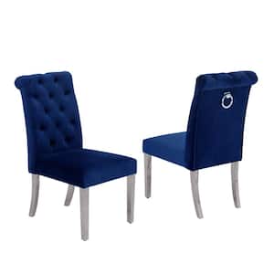 Andy Navy Blue Velvet Stainless Steel Dining Chairs (Set of 2)