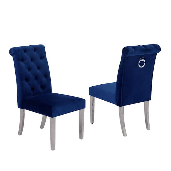Best Quality Furniture Andy Navy Blue Velvet Stainless Steel Dining Chairs (Set of 2)