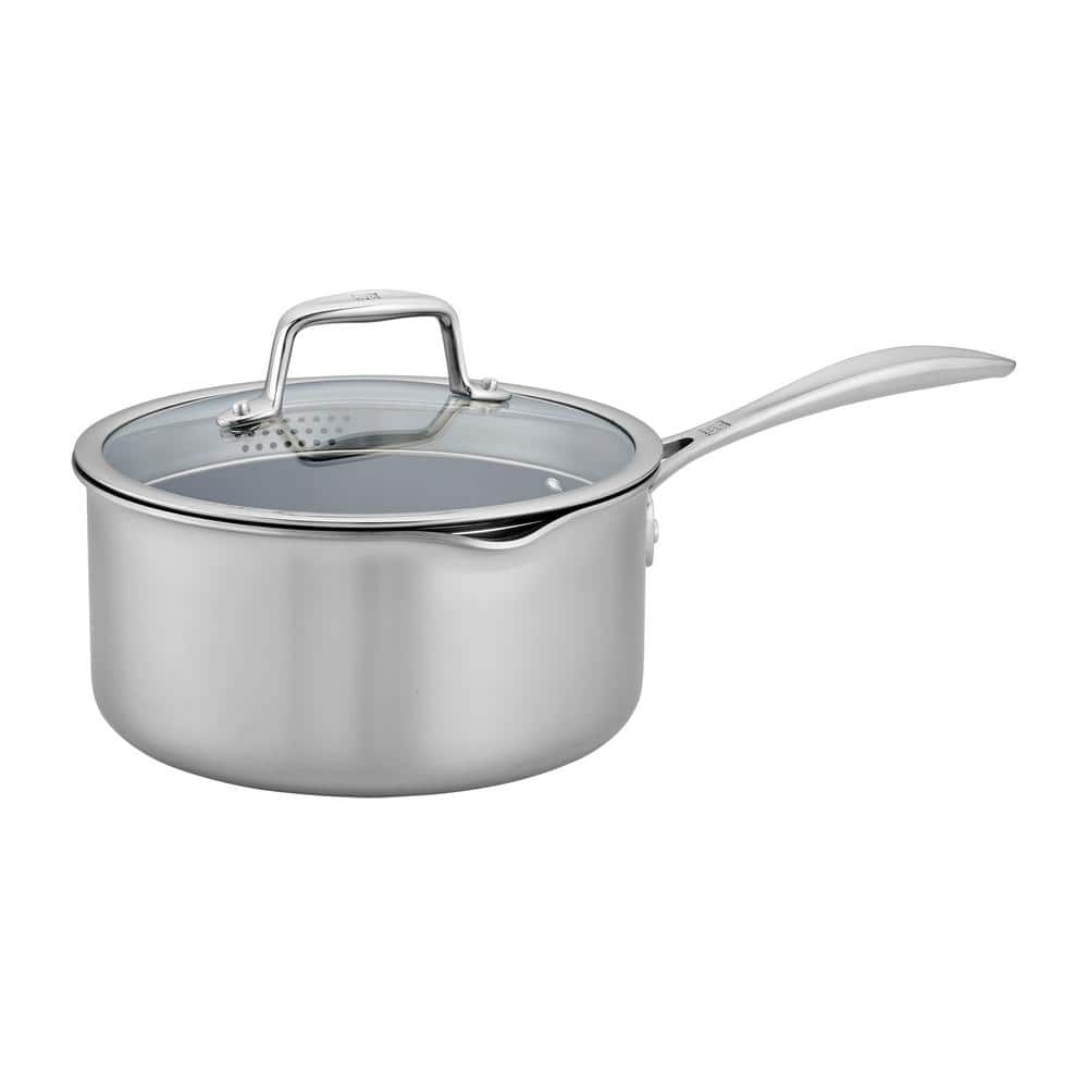 3-Quart Silver Stainless Steel Nonstick Saucepan with Glass Lid