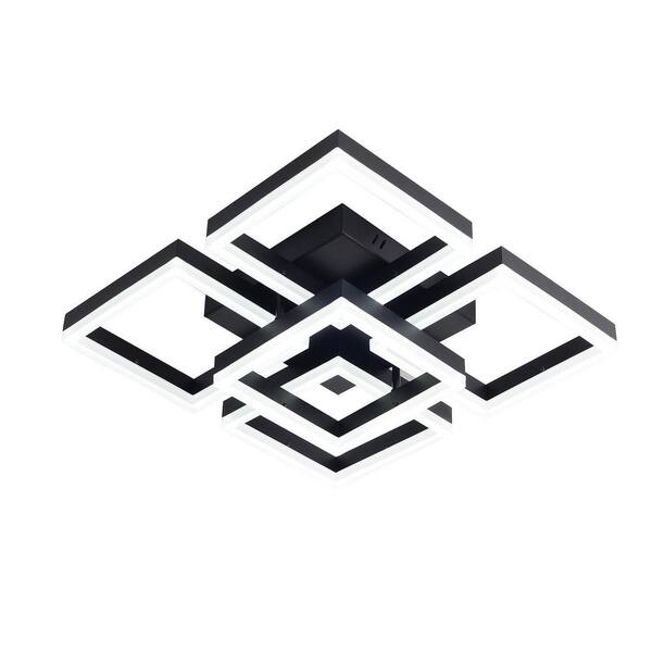 OUKANING 17.7 in. 1-Light Black Square Shape Geometric Design Selectable LED Semi-Flush Mount Ceiling Light with Remote