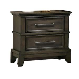 25.75 in. Gray and Pewter 2-Drawer Wooden Nightstand