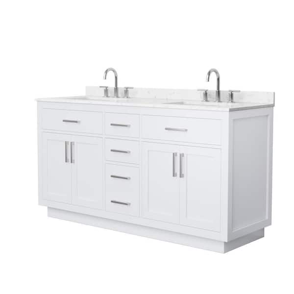 Beckett TK 66 in. Double Freestanding White Bath Vanity with Carrara Cultured Marble Top